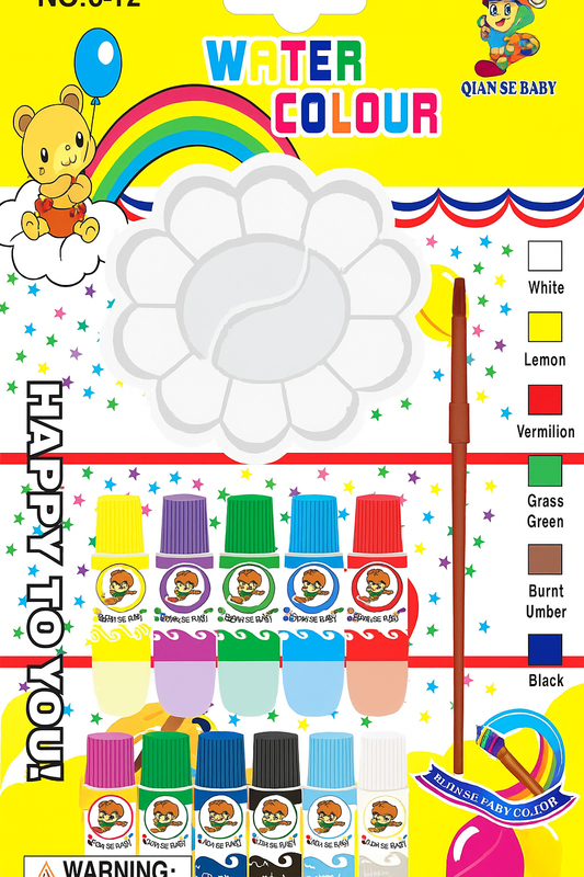 Water color Paint Set - 12 Assorted Watercolour tube Set with 2 Paint Brushes & 1 tray For Kids